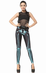 Bone Lines Leggings Abstract Black Green Skeleton Tight